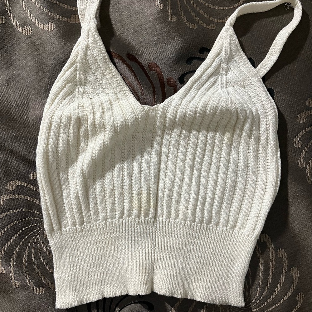 White Ribbed Knit Tank Top